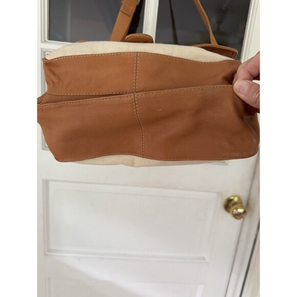 Kenneth Cole Tan Leather & Canvas Messenger Satchel Bag Shoulder CrossBody READ - Picture 15 of 16